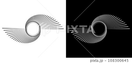 Lines in circle abstract background. Dynamic transition illusion. Black shape on a white background and the same white shape on the black side. 108300645