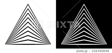 Art lines design element. Striped triangle as logo or icon. Black shape on a white background and the same white shape on the black side. 108300646