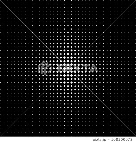 Halftone dotted background. White rhombuses pattern isolated on black background. 108300672