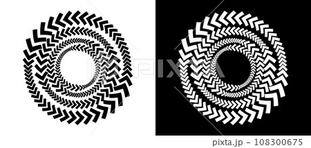 Abstract background with arrows in circle. Art design spiral as logo or icon. A black figure on a white background and an equally white figure on the black side. 108300675