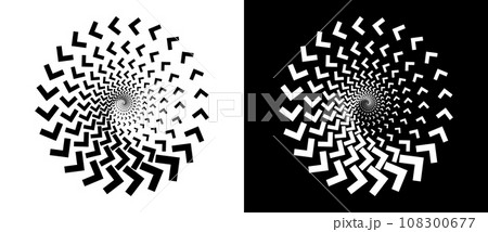 Abstract background with arrows in circle. Art design spiral as logo or icon. A black figure on a white background and an equally white figure on the black side. 108300677