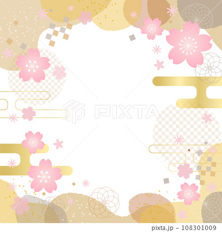 春らしい桜の花の金色の和風のフレームベクター素材 108301009