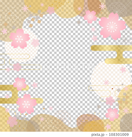 春らしい桜の花の金色の和風のフレームベクター素材 108301009