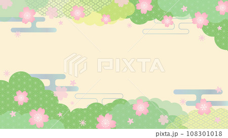 春らしい桜の花のカラフルな和風のフレームベクター素材	 108301018
