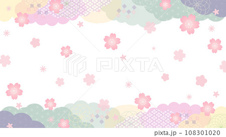 春らしい桜の花のカラフルな和風のフレームベクター素材	 108301020