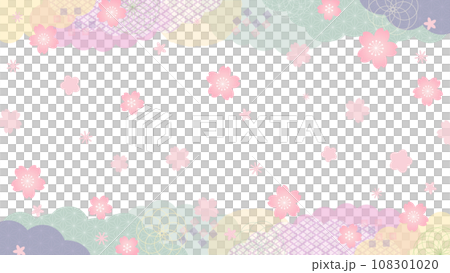 春らしい桜の花のカラフルな和風のフレームベクター素材	 108301020
