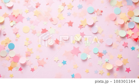 Abstract star confetti pastel color on pink background. 108301164