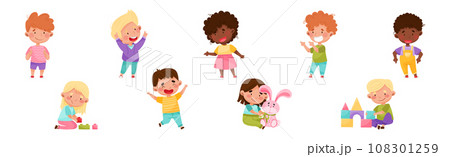 Happy Kid Character Engaged in Different Activity Vector Set 108301259