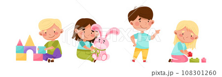 Happy Kid Character Engaged in Different Activity Vector Set 108301260