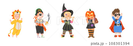 Little Kids in Halloween Costume and Dress Vector Set Little Kids in Halloween Costume and Dress Vector Set 108301394