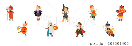 Little Kids in Halloween Costume and Dress Vector Set Little Kids in Halloween Costume and Dress Vector Set 108301406