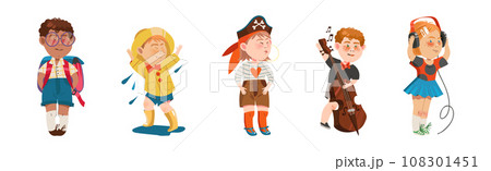 Little Kids Engaged in Different Recreation Activity Vector Set 108301451