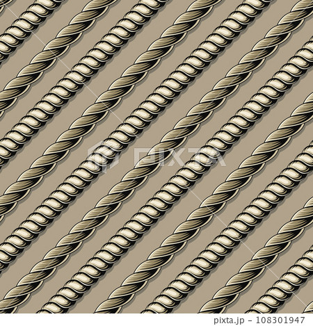 Seamless pattern with diagonal hemp rope stripes on beige background. Vintage style. Not AI 108301947