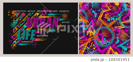 Abstract neon label, pattern. Urban style 108301951