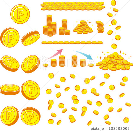 Pマークのついたポイントコインのイラストセットまとめ Pマークのついたポイントコインのイラストセットまとめ 108302005