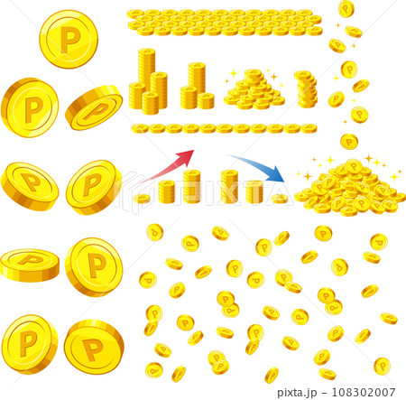 Pマークのついたポイントコインのイラストセットまとめ Pマークのついたポイントコインのイラストセットまとめ 108302007