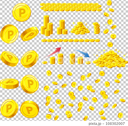 Pマークのついたポイントコインのイラストセットまとめ Pマークのついたポイントコインのイラストセットまとめ 108302007