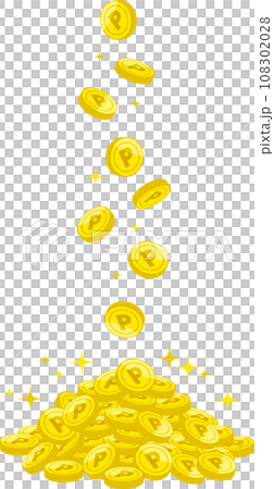 上から落ちて積みあがるPマークのついたポイントコイン 108302028