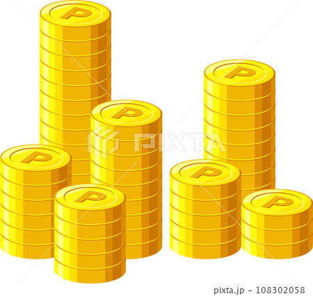 まっすぐ積みあがるPマークのついたポイントコインイラスト 108302058