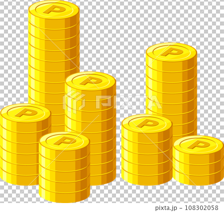 まっすぐ積みあがるPマークのついたポイントコインイラスト 108302058