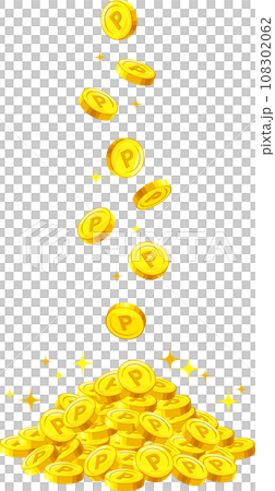 Point coins with a P mark that fall from above and pile up 108302062