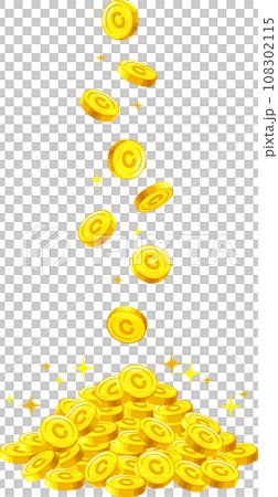 Coins with a C mark falling from above and piling up Coins with a C mark falling from above and piling up 108302115