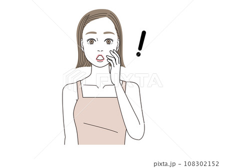 目を見開いて驚いている表情の女性 108302152