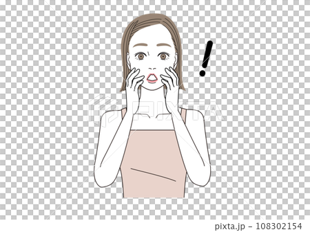 A woman with a surprised expression with her eyes wide open 108302154