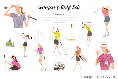 ベクターイラスト素材：ゴルフする女性、人物セット 108302219