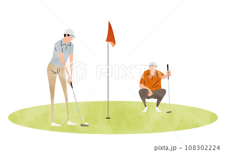ベクターイラスト素材:ゴルフをプレーする男性たち ベクターイラスト素材:ゴルフをプレーする男性たち 108302224