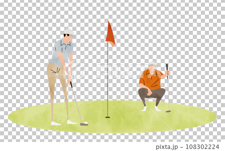 ベクターイラスト素材:ゴルフをプレーする男性たち ベクターイラスト素材:ゴルフをプレーする男性たち 108302224
