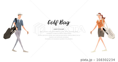 ベクターイラスト素材:ゴルフバッグを持つ男性と女性 ベクターイラスト素材:ゴルフバッグを持つ男性と女性 108302234