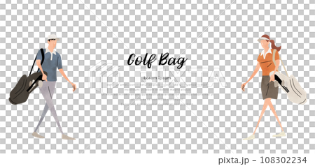 ベクターイラスト素材:ゴルフバッグを持つ男性と女性 ベクターイラスト素材:ゴルフバッグを持つ男性と女性 108302234