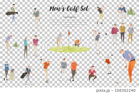 ベクターイラスト素材:ゴルフをする男性、人物セット ベクターイラスト素材:ゴルフをする男性、人物セット 108302240