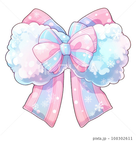 Pastel bow and fluffy, cute ribbon, kawaii - Stock Illustration