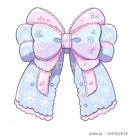 Pastel bow and fluffy, cute ribbon, kawaii - Stock Illustration