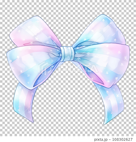 Pastel bow and fluffy, cute ribbon, kawaii - Stock Illustration