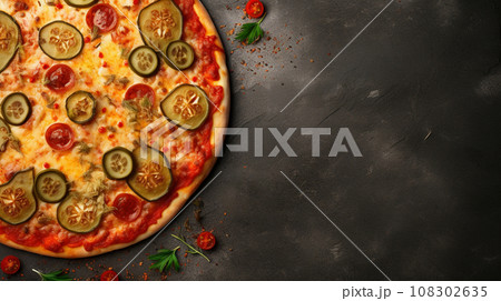 Pickle pizza on a dark background. environmentally responsible food choices concept 108302635