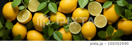 BANNER with whole ripe lemons, top view 108302690