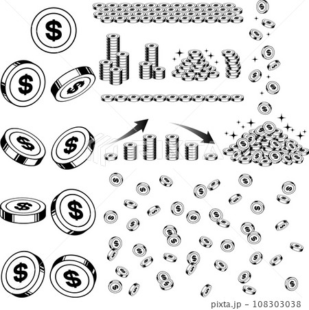 ＄マークのついたドルコインのイラストセットまとめ 108303038