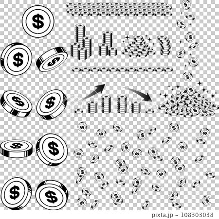 ＄マークのついたドルコインのイラストセットまとめ 108303038