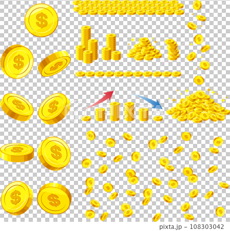 帶有 $ 標記的美元硬幣插圖集 帶有 $ 標記的美元硬幣插圖集 108303042