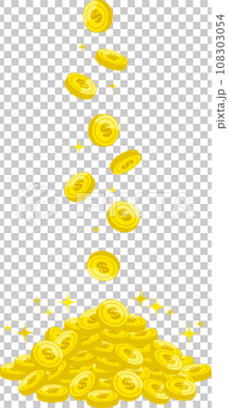 上から落ちて積みあがる＄マークのついたドルコイン 108303054