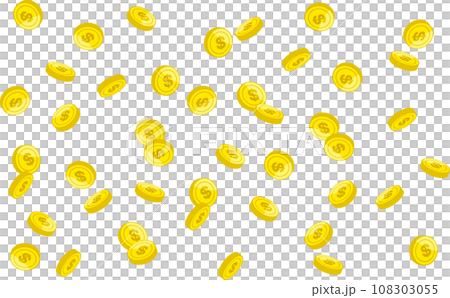 バラバラに落ちる＄マークのついたドルコイン 108303055