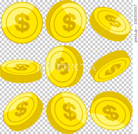 角度違いの＄マークのついたドルコイン 108303057