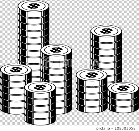 まっすぐ積みあがる＄マークのついたドルコインイラスト 108303058