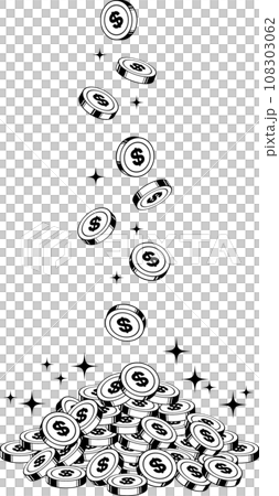 上から落ちて積みあがる＄マークのついたドルコイン 108303062