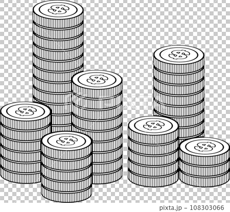 まっすぐ積みあがる＄マークのついたドルコインイラスト 108303066