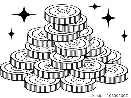 積みあげた＄マークのついたドルコイン塊イラスト 108303067
