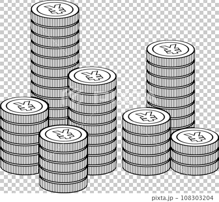 まっすぐ積みあがる￥マークのついた円コインイラスト 108303204